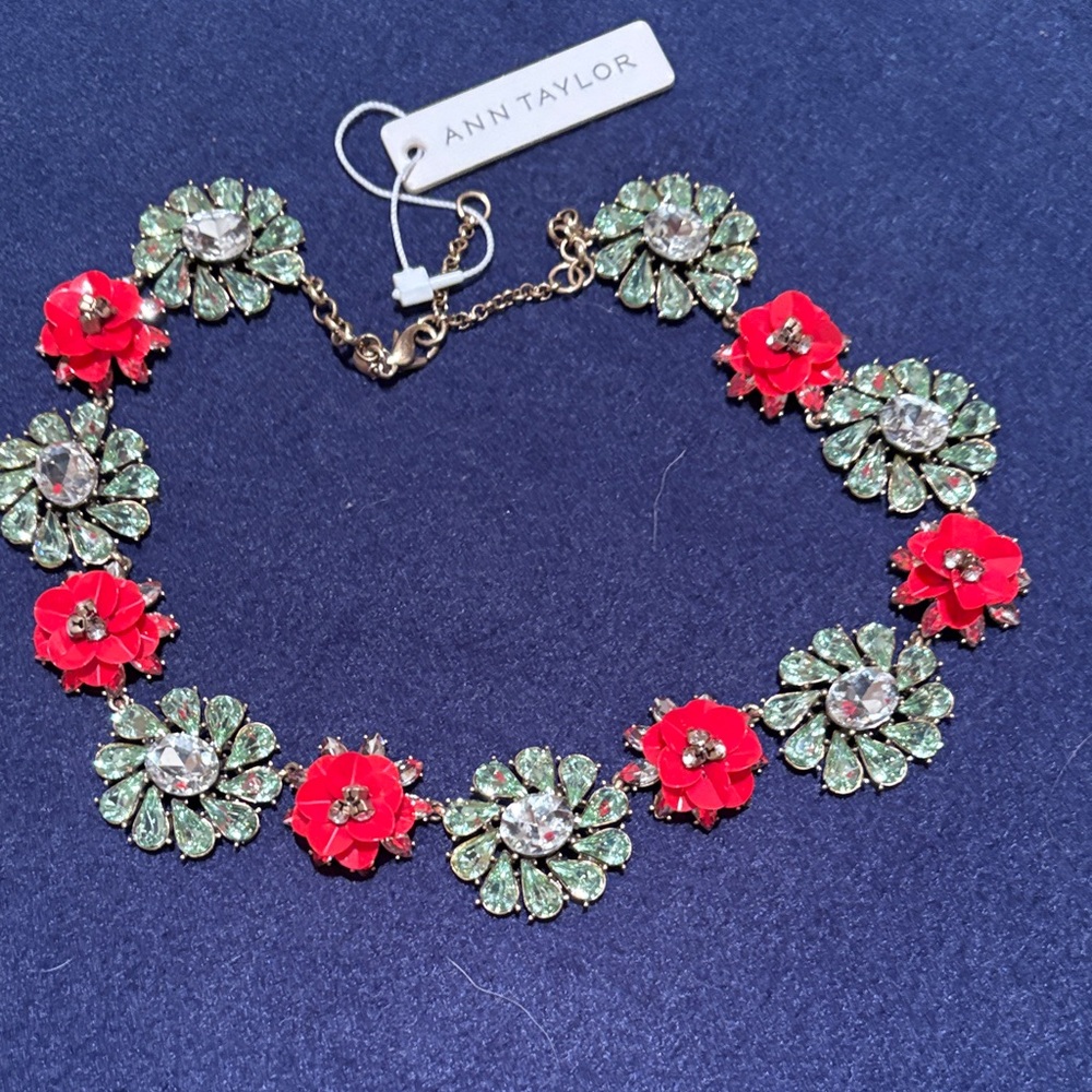 Ann Taylor Green and Red Floral Necklace